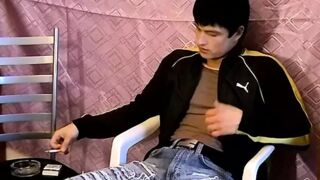 Chain smoking jock Gus passionately masturbates solo on cam