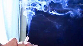 Slim deviant Holden strokes cock and cums while smoking