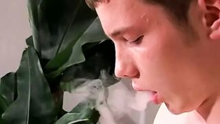 Smoker twink Dennis solo masturbates while laying in sofa