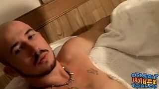 Two straight thugs stroke their long cocks and cum