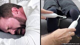 Tattooed hunk Joey cannot escape getting his size 12 feet tickled