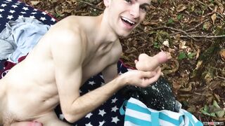 Amateur Gay Twink Miller Larkin Rides His Dildo In The Woods