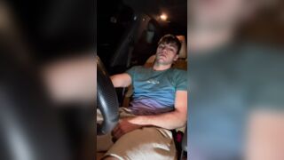 Russian hot young twink jerks off his cock in the car and cums