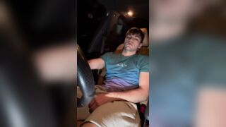 Twink Boy Jerks His Young Cock and Cums in the Car