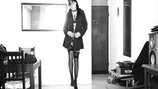 The stewardess is ready for 1 flight in a sexy outfit.