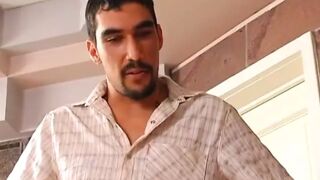 Horny Dude with Van Dyke Beard Enjoys Anal Pounding in the Bathroom and Bedroom