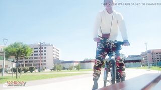 Young Man with His Bicycle Pees