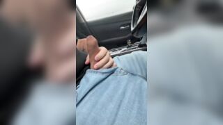 Gay Uncut Bear Jerks in Car and Cums