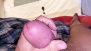 Masturbation Moment in Camping with Precum and Cum