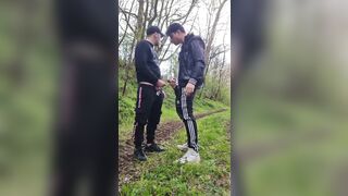 Gay Boys Smoke and Wank Their Big Dicks Outdoors