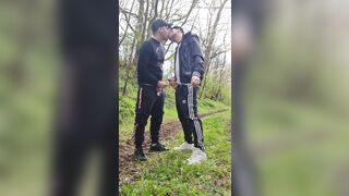 Gay Boys Smoke and Wank Their Big Dicks Outdoors