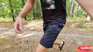 Soft foreskin naked runs in the forest and then jerks off