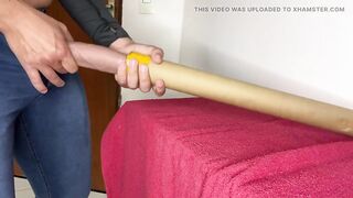 Massaging My Dick at Work with My Boss's Cardboard Tube