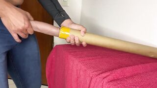 Massaging My Dick at Work with My Boss's Cardboard Tube