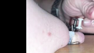 Nipple and anal torment with thumbtacks