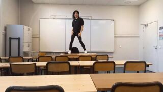 Twink student Jon Arteen goes to school to do a sexy dance before a striptease on the teacher's desk in a classroom, he starts b