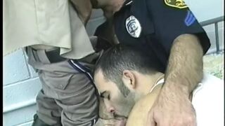 Three cock sucking gay officers enjoy dick and jerk off