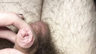 Little limp uncut dick hiding in my foreskin and very hairy pubes