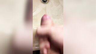 Extreme closeup playing with foreskin and piss, then wanking a string of thick cum into my hand