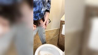 Side view of my very hairy big uncut dick pissing in the toilet