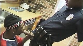 Black Police Guy Sucks a Dude and Bangs His Ass in the Kitchen