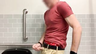 Masturbating in a public bathroom and cumming