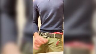 Jerkoff and CUM IN A PUBLIC BATHROOM in Hollister boxers