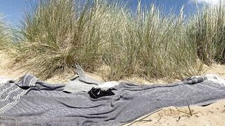 Beach Jerk off Pt 2, bearded guy cums on beach.