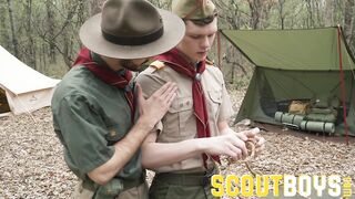 Hairy scoutmaster seduces and breeds horny twink