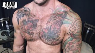 Blindfolded jock face fucked by tatted muscle stud