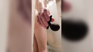 Hot young horny twink trying his new sex toy in the shower