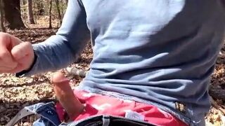 A quick jerk off and cum in the woods. Verbal too