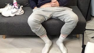 Cumshot in Dirty White Puma Socks