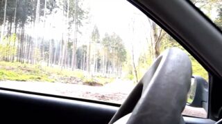 Grandpa is wanking outdoor in his car