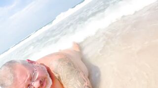 Some Random Fat Straight Old Fat Grey Haired Man Let Me Video Him as He Has Naked Day and Cums Big at the Beach