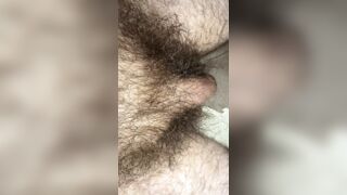 Extreme closeup view of my very long pubic hair around my flaccid uncut cock