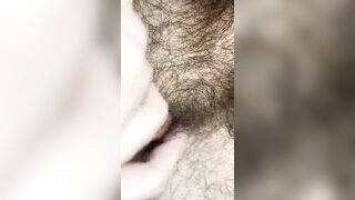 Extreme closeup view of my very long pubic hair around my flaccid uncut cock