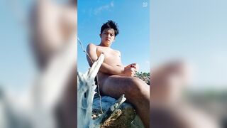 Hot Asia Teen Boy Cumsot on the Beach