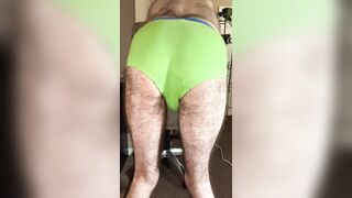 Bending over a chair and showing off my very hairy white ass