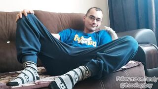 Nerdy Boy with A Big Dick Is Horny, Masturbates in Cute Socks and Underwear and Cums Hard