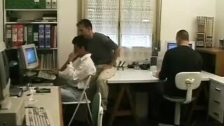 Horny studs in a steamy office threesome