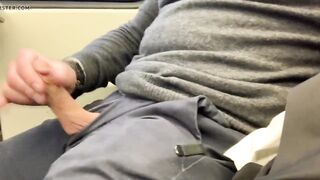 Jerking off my hard cock in public and cumming on the train