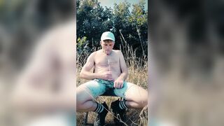 Scallyoscar piss drinking and soaking ripped denim shorts outdoor