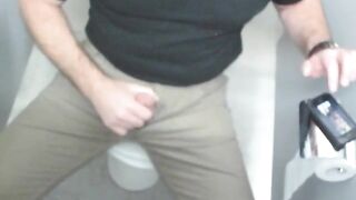 Me jerkoff and cumming in a public bathroom in an office