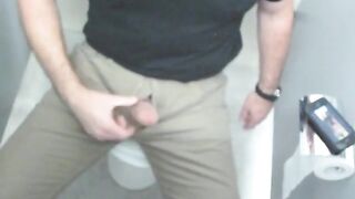 Me jerkoff and cumming in a public bathroom in an office