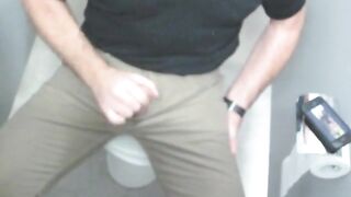 Me jerkoff and cumming in a public bathroom in an office