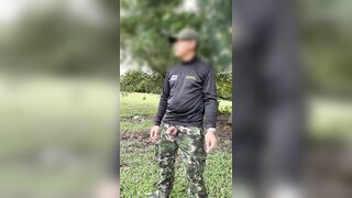 A soldier in the army jerk and cum