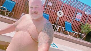 FATTEST DADDY BELLY IN A POOL ! Jacks his cock, too!