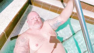 FATTEST DADDY BELLY IN A POOL ! Jacks his cock, too!