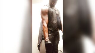 Black Leather Mature Muscle Flex & Nipple Play